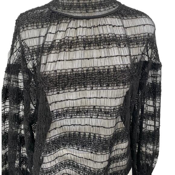 Express Women's Black Metallic Lace Long Sleeve Turtleneck Sheer Blouse Top Sz M - Picture 3 of 5